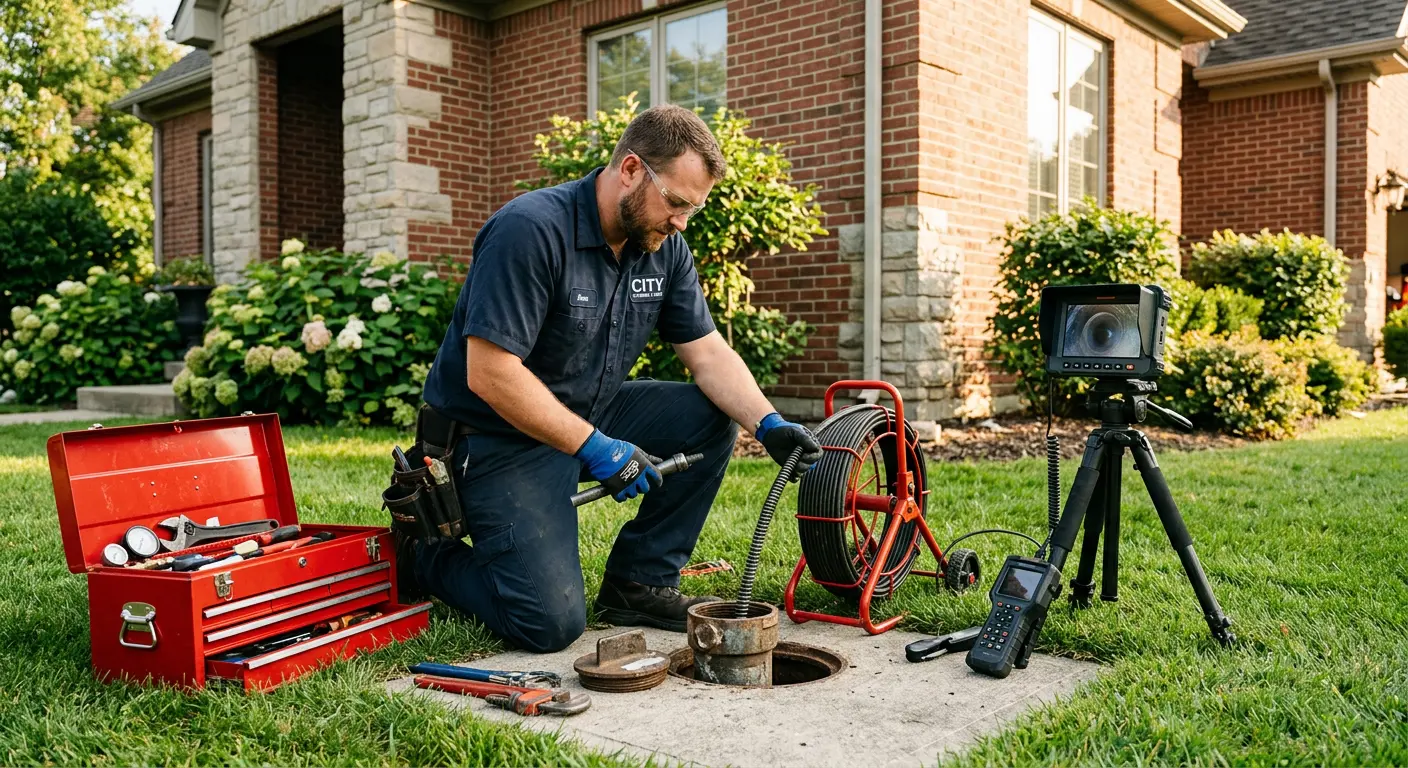 Sewer specialist with camera equipment servicing a cleanout in Jacksonville